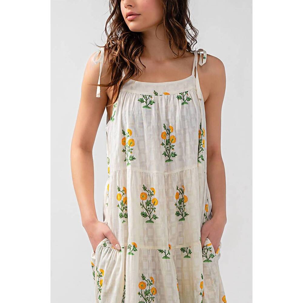 NEW URBAN DAIZY tiered floral cotton maxi dress in white green yellow - Picture 8 of 10